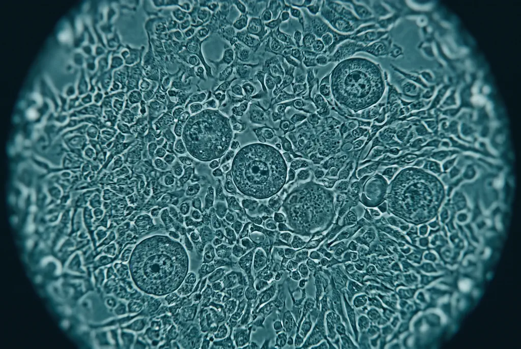 détail de cellules en culture avec quelques éléments distincts du reste de la population